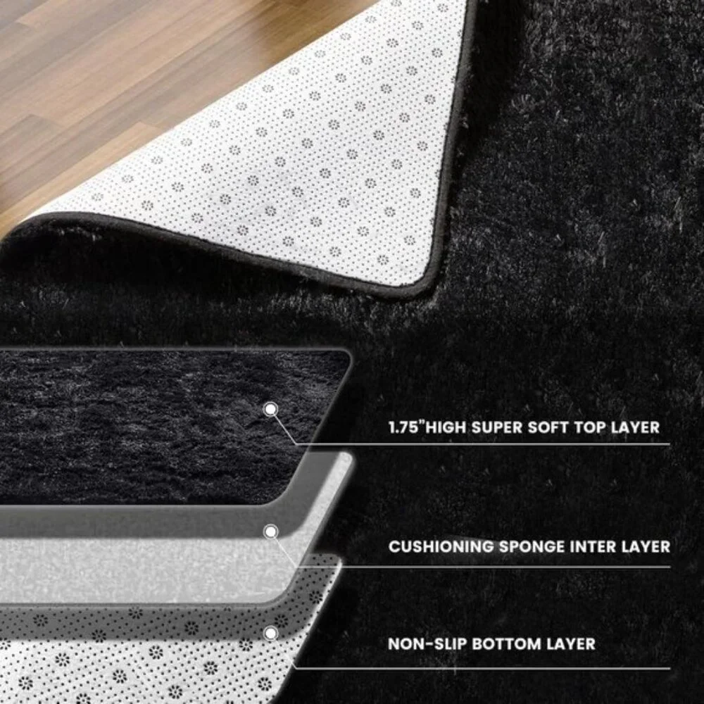 New 5x7 Black Fluffy Area Rug, Super Soft High Pile Shag Carpet for Home & Room
